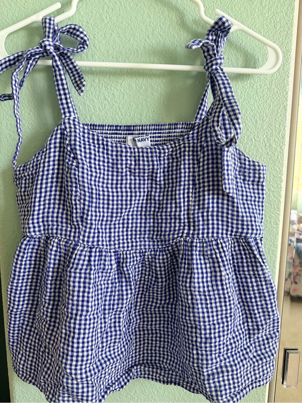Womens Blue Gingham Tie-Shoulder Tank Top